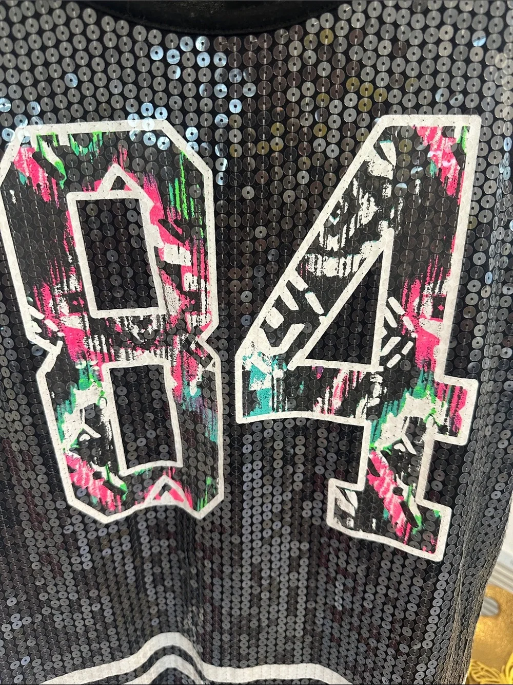 Justice Black Sequin Tank Top with Pink & Teal 84 Graphic